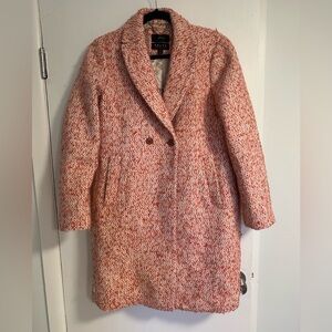 J. Crew Pink and Cream Tweed Double-Breasted Wool Coat